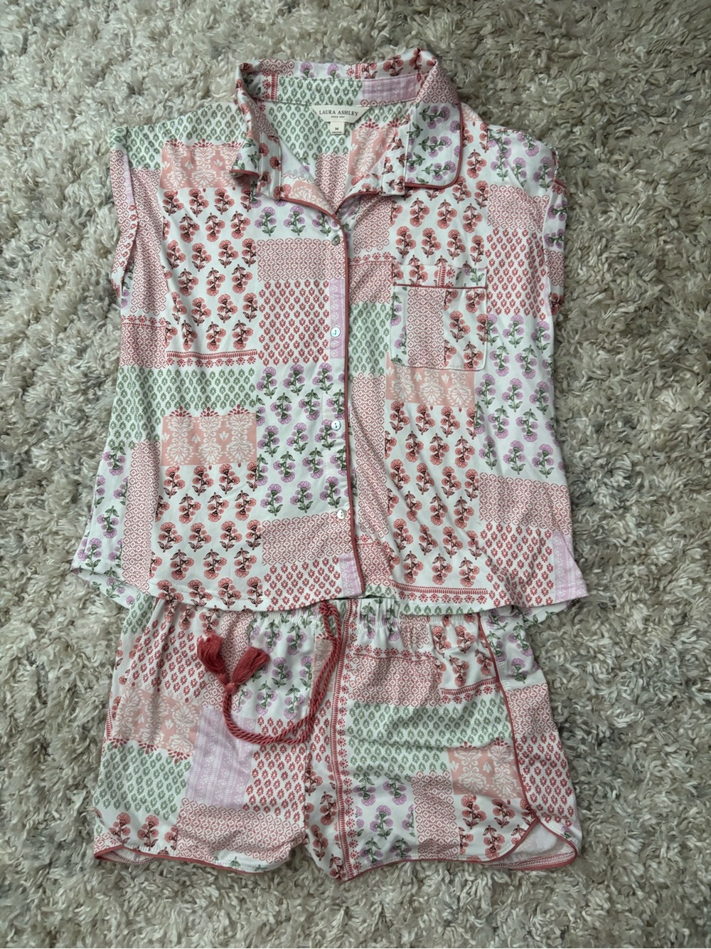 Laura Ashley Pink Patchwork Floral Short Pajama Set